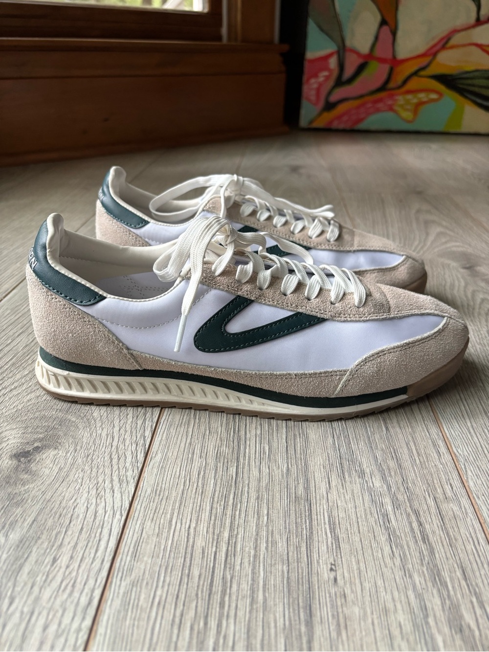 Tretorn Rawlins 2.0 White Navy Green Retro Low Top Sneakers - Women’s 8.5 - Picture 2 of 10